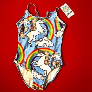 NWT. UNICORN GIRLS SWIMSUIT BLUE PINK